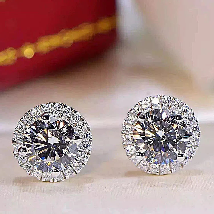 White Zircon Stud Earrings — Gold Plated