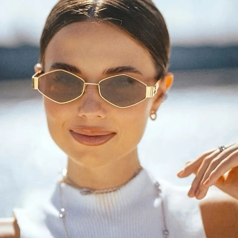 Hexagon Sunglasses — Golden Frame