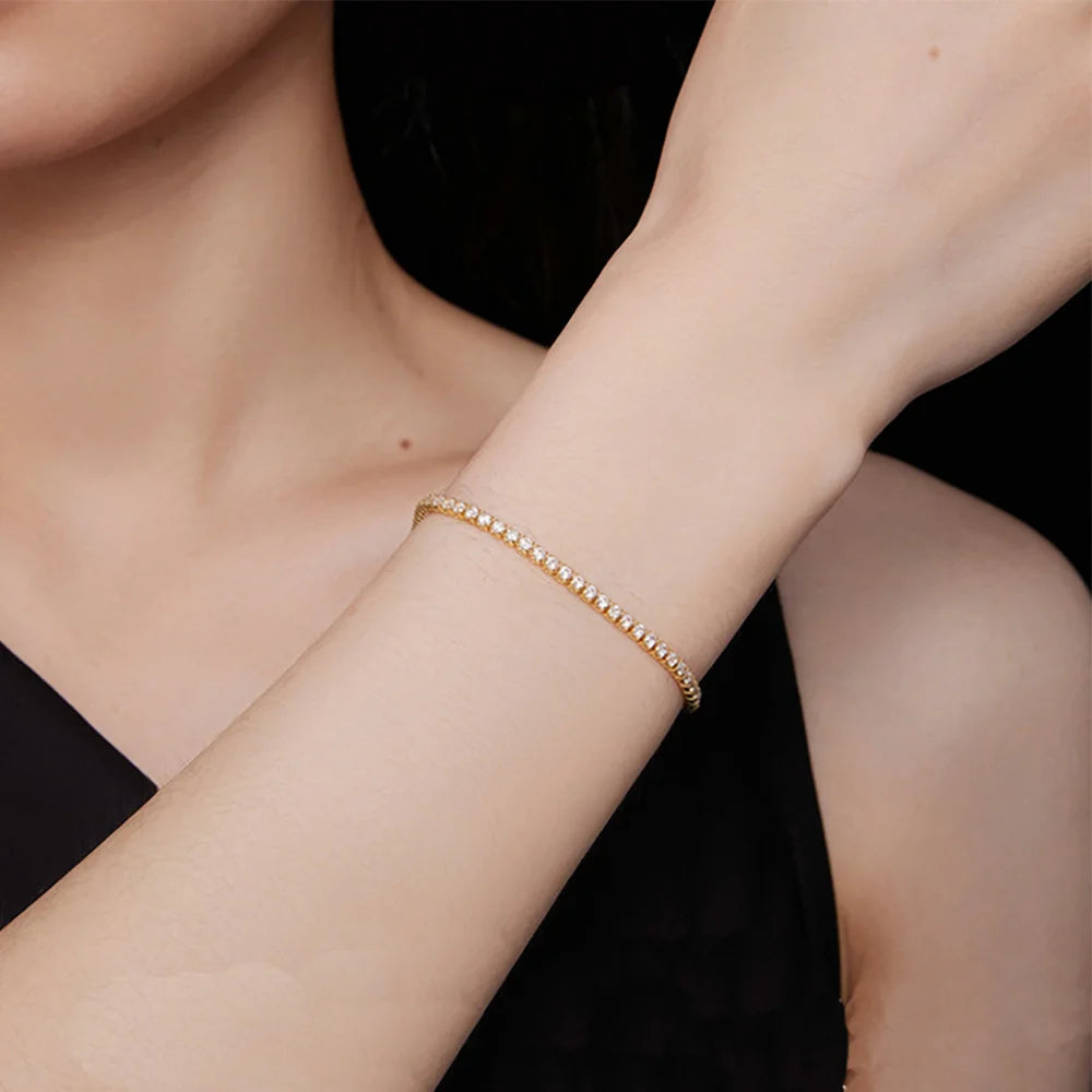 Dainty Tennis Chain Bracelet — Gold Zircon
