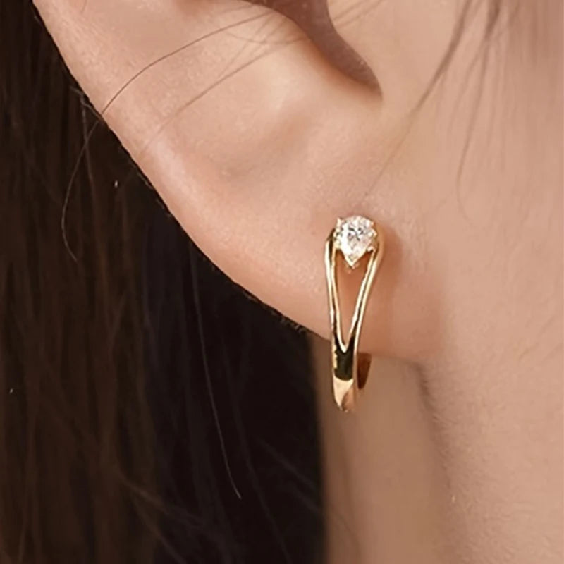 Geometric Zircon Hoop Earrings — Gold Plated