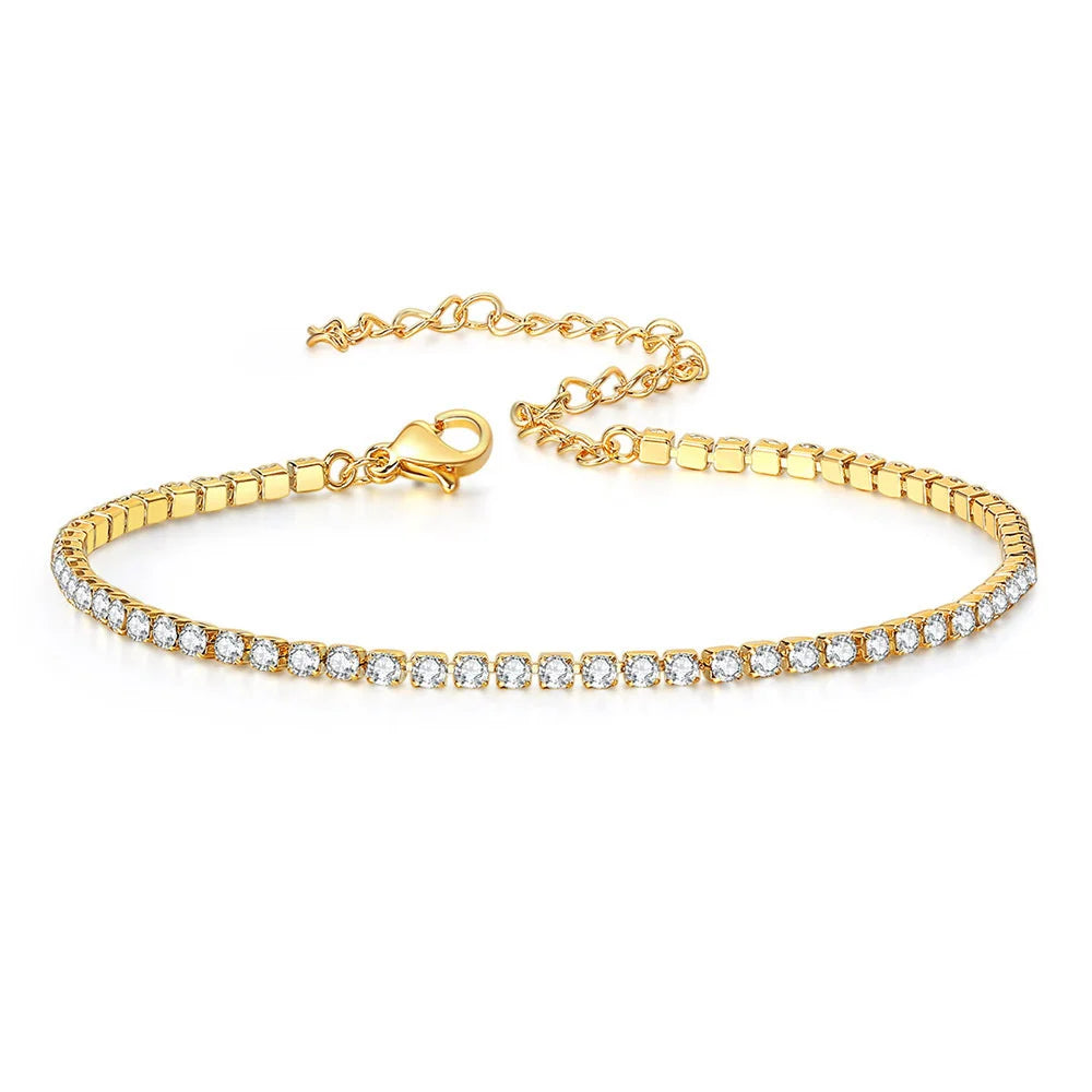Dainty Tennis Chain Bracelet — Gold Zircon