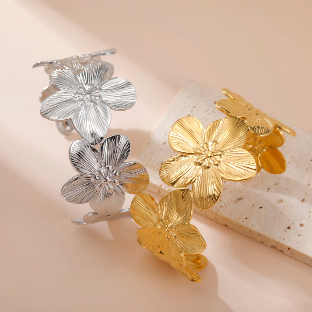 Oversized Flower Cuff Bracelet — Gold Statement