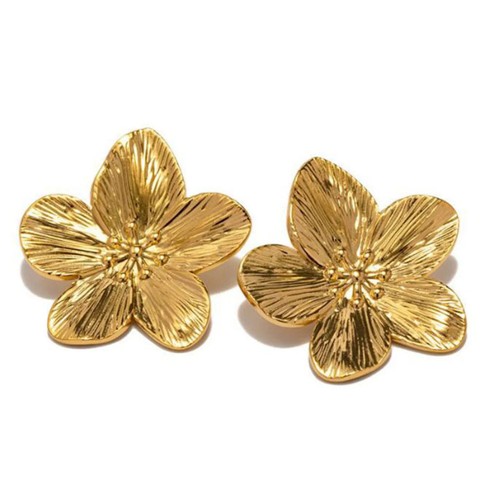 Vintage Flower Stud Earrings — 18K Gold Plated