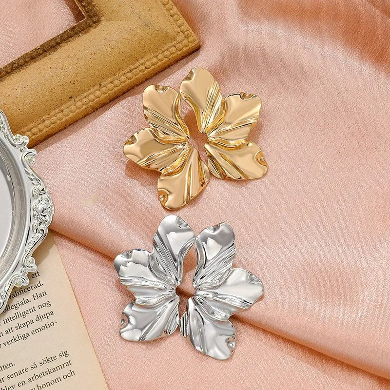 Half Petal Stud Earrings — Minimalist Steel