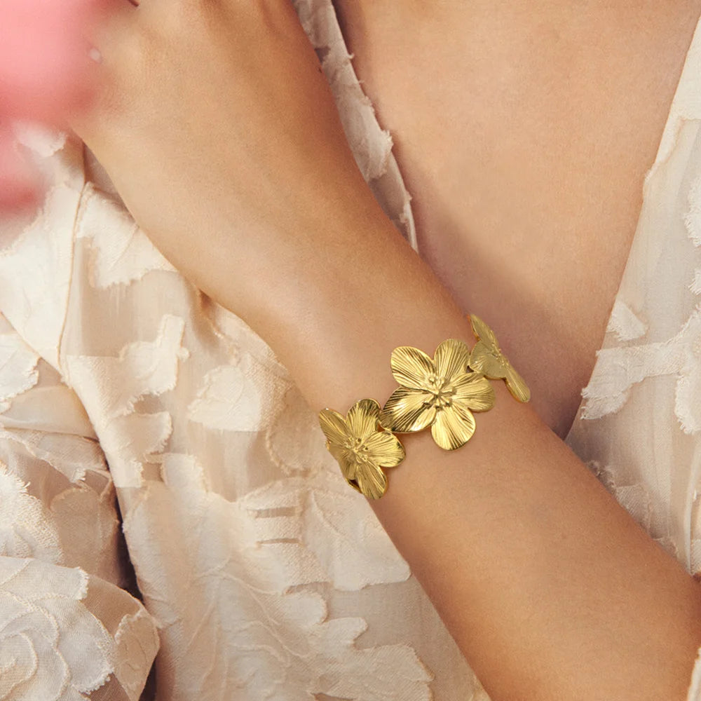 Oversized Flower Cuff Bracelet — Gold Statement