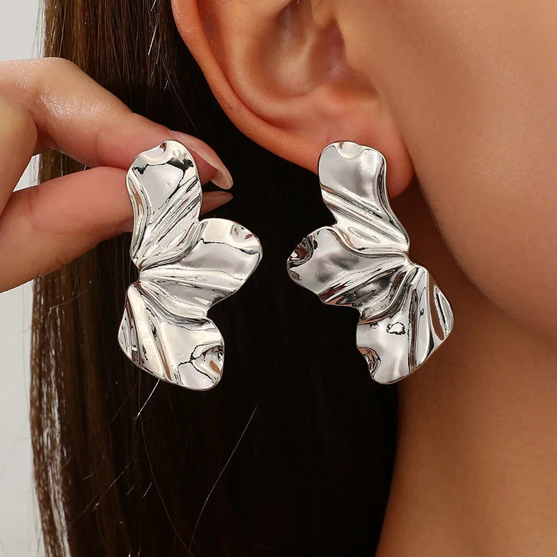 Half Petal Stud Earrings — Minimalist Steel