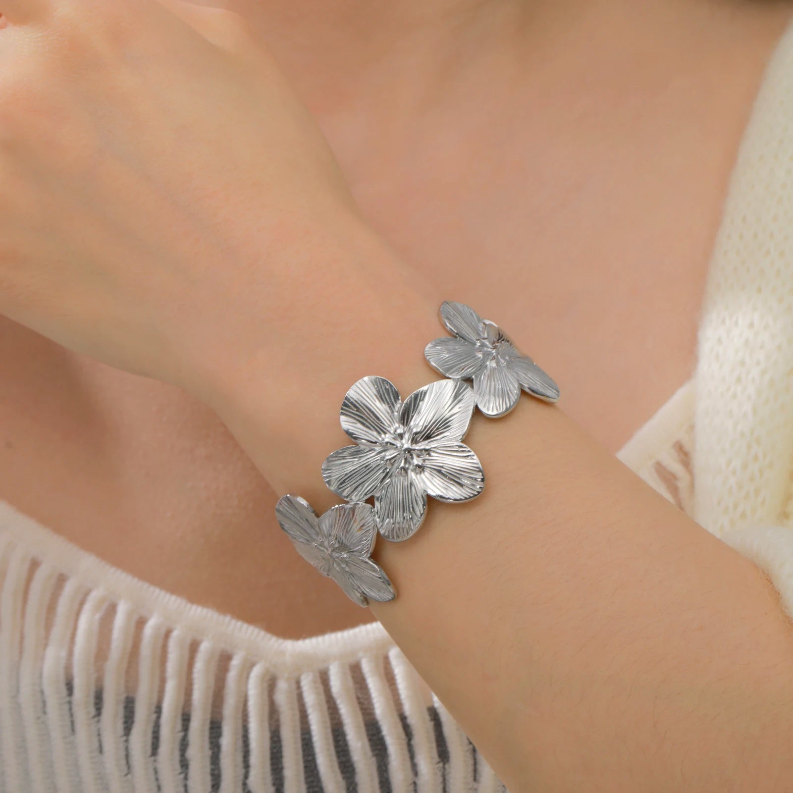 Oversized Flower Cuff Bracelet — Gold Statement
