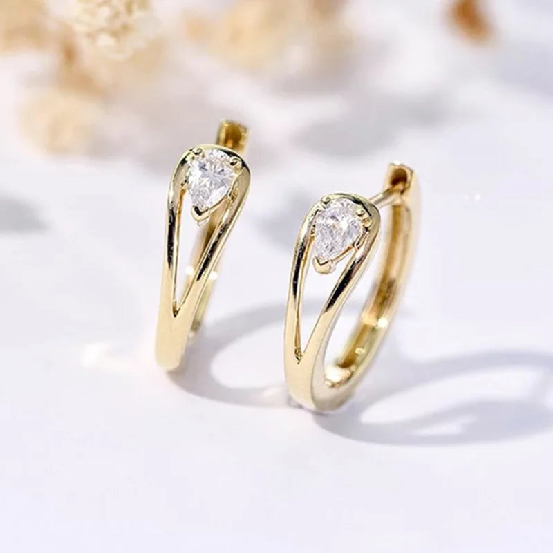 Geometric Zircon Hoop Earrings — Gold Plated